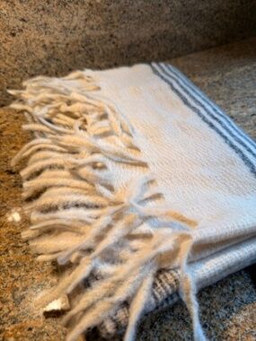 Brushed Cotton Cream & Grey Striped Scarf